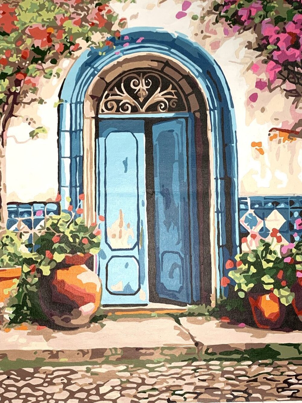 Mediterranean‑style Doorway Paint-by-Number Artwork Completed. Unframed. 16/20in